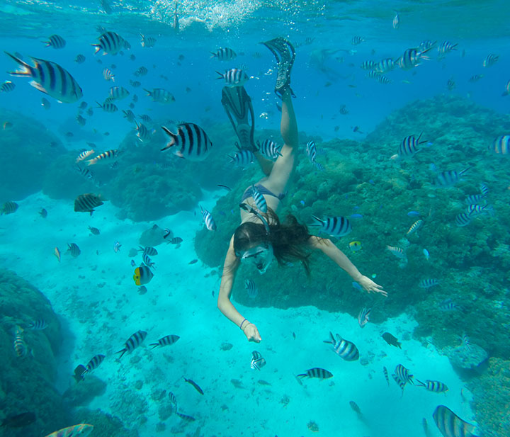 Snorkeling during an expedition boat tour in Palawan